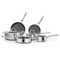 10 Pcs Non-Stick Cookware Set, Stainless Steel Pots and Pans Set with Lids, Non-Toxic Kitchen Set Chef's Pan, PFOA & PTFE Free, Compatible for All Cooktops