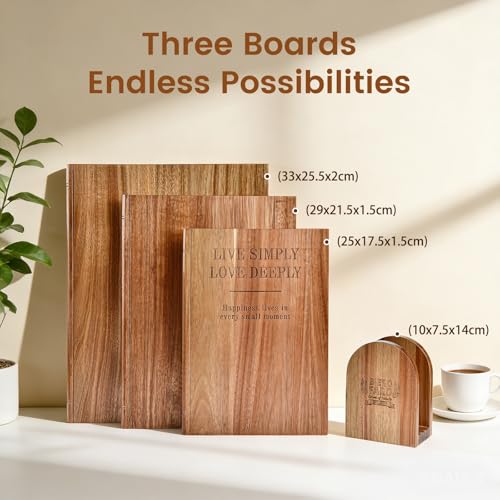 Acacia Wood Cutting Board Set of 3 with Stand, Multi-Size Book-Style Wooden Chopping Boards for Kitchen Food Prep, Meat, Fruit, Cheese, Charcuterie and Serving - view 3
