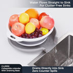 Collapsible Colander Set with Oversized Draining Tray | 3-Pack Foldable Kitchen Strainers + Base | Space Saving for Pasta, Veggies, Fruit & Rice | 5 Colors (Gray-White) - view 2