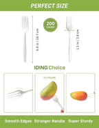Compostable Forks No Plastic Silverware 200 count disposable cutlery flatware heavy duty party utensils Eco Friendly Heavyweight White Fork for Wedding Office BBQ Picnic Outdoor Event