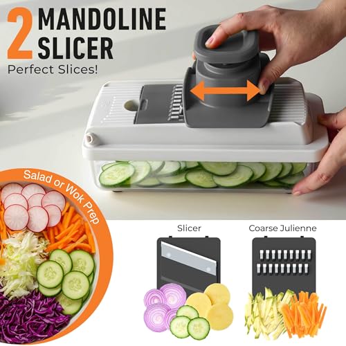 Vegetable Chopper Mandoline Slicer, Food, Cook's Tool, Veggie Chopper Onion Vegetable Cutter with Container, Dicer, Kitchen Gadgets & Essentials, White Sand/Grey - view 4