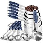 Measuring Cups Spoons Set, 18/8 Stainless Steel, 12Pc/Midnight Blue