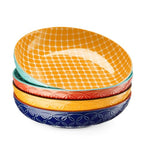 8.5" Vibrant Pasta, Salad & Soup Serving Bowls Set of 4, 35oz Embossed Large Porcelain Ceramic, Microwave & Dishwasher Safe, Bonita Design Perfect for Daily Dining, Family Gatherings, Party
