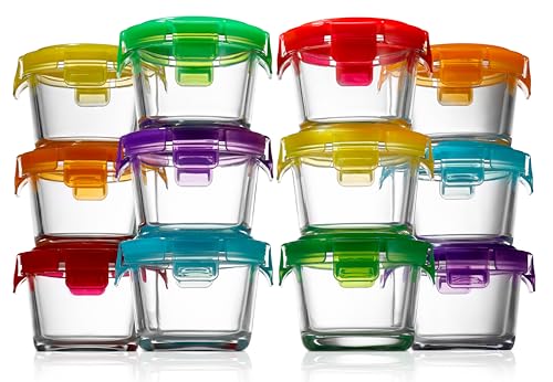 24-Piece (12 Glass Food Storage Containers and 12 Lids), 4.48oz Mini Stackable Meal Prep Round Containers - Microwave, Freezer, & Dishwasher Safe For Food, Snacks, Fruits, Nuts & More