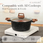 Nonstick Stock Pot with Lid, 3 Quart Granite Casserole Small Soup Pot Pasta Cooking Pot, Induction Compatible, PTFE & PFOA Free, Black - view 4