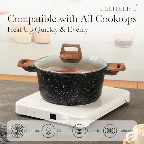 Nonstick Stock Pot with Lid, 3 Quart Granite Casserole Small Soup Pot Pasta Cooking Pot, Induction Compatible, PTFE & PFOA Free, Black - view 4