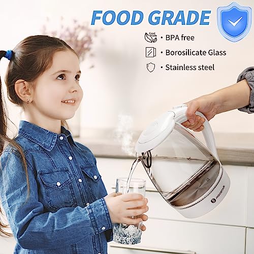 Electric Kettle, 1500W Glass Electric Tea Kettle Rapid Heating, Borosilicate Glass, Auto Shutoff and Boil-Dry Protection, Hot Water Boiler BPA Free and Cordless with LED Indicator, 1.7 Liter - view 2