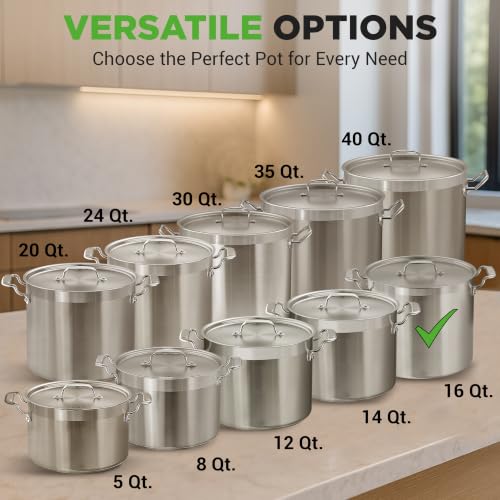 16-Quart Stainless Steel Stockpot - 18/8 Food Grade Heavy Duty Large Stock Pot for Stew, Simmering, Soup, Includes Lid, Dishwasher Safe, Works w/Induction, Ceramic & Halogen Cooktops - view 3