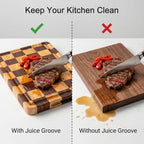Checkered Cutting Board for Kitchen, 15"x10.4"x1.2" End Grain Cutting Board, Solid Ebony and Rubberwood Butcher Block Cutting Board with Juice Groove, Reversible Wooden Charcuterie Board - view 6