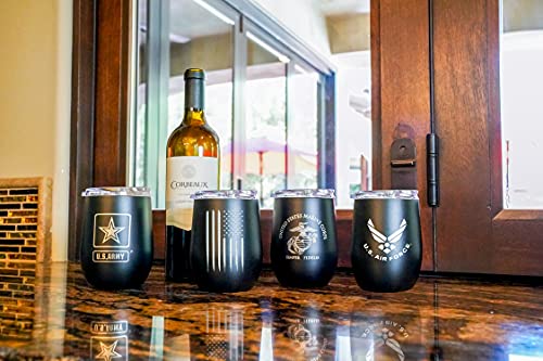 Air Force Steel Stemless Wine Glass Tumbler, 12 oz Double Wall Vacuum Insulated Whiskey Tumbler with USAF logo & Lid | USAF 12oz Wine Tumbler - view 4