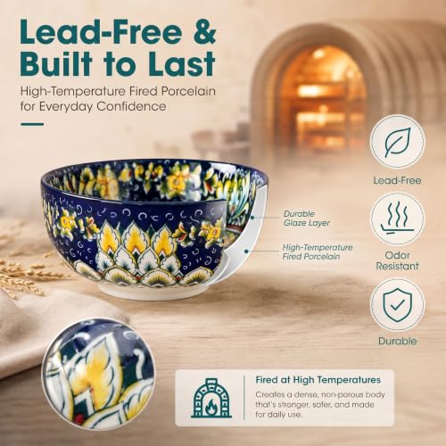 SIMI 28 oz Cereal Bowls Set of 6, Bohemian Ceramic Soup Bowls - view 3