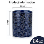Kitchen Utensil Holder, Large Utensil Holders for Countertop, 6 x 7 Inches Ceramic Utensil Crock, Deep and Stable, Cooking Utensil Holder, Embossed Pattern (BLue) - view 3