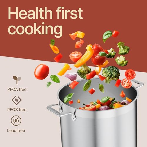 Stainless Steel Stockpot with Lid 16 Quart, Durable 18/8 Stainless Steel, Impact-Bonded Base for Even Heating, Riveted Handles, Oven & All Stove Compatible, Safe Up To 500°F (260°C) - view 5