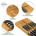 Bamboo Knife Drawer Organizer, Knife Drawer Organizer Insert, Kitchen Drawer Knife Block for 12 Knives and a PLUS Slot for your Knife Sharpener (Without Knives) - view 4