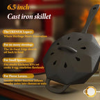 Cast Iron Skillet with Lid,Pre-seasone Mini Cast Iron Smoker Skillets & Egg Pan with Assist Handle, 6.5 Inch Octagonal Design Frying Pan for Searing, Baking, Grilling, Roasting (Skillet-1) - view 3
