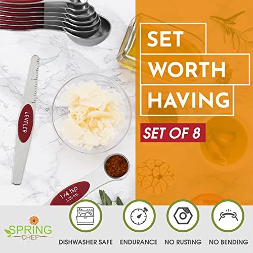Stainless Steel Magnetic Measuring Spoons Set of 8, Red - view 3