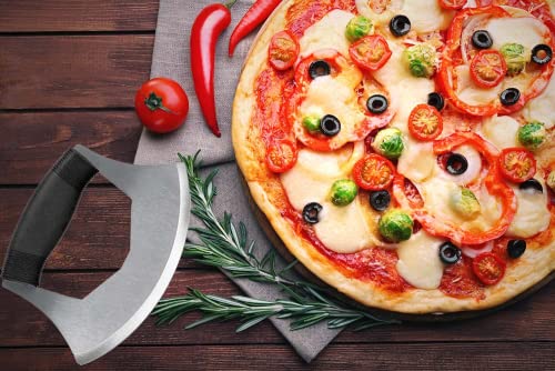Mezzaluna Knife Salad Chopper, Stainless Steel Blade with Protective Cover - Ergonomic Anti-Slip Handle Vegetable Chopper Mincing Knife for Pizza, Cheese, Onion, Carrot, Pepper, Garlic, Vegetable - view 6