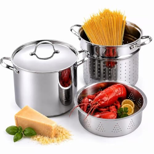 12 Quart Pasta Pot Set 4-Piece 18/10 (304) Stainless Steel