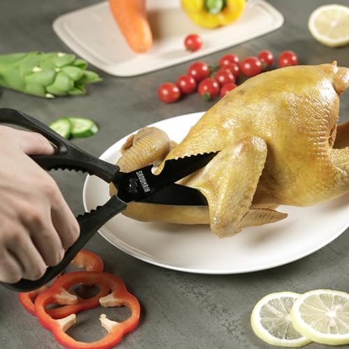 Kitchen Scissors All Purpose, Extra Sharp Kitchen Shears with Knife Sharpener & Sheath, Solid & Durable Stainless Steel Scissors with ANTI-RUST Black Titanium Plated, Dishwasher Safe – Green - view 2
