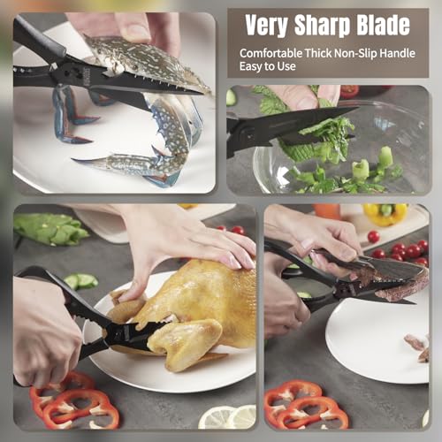 Kitchen Scissors All Purpose, Extra Sharp Kitchen Shears with Knife Sharpener & Sheath, Solid & Durable Stainless Steel Scissors with ANTI-RUST Black Titanium Plated, Dishwasher Safe – Green - view 3