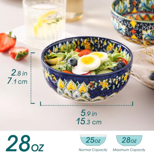 SIMI 28 oz Cereal Bowls Set of 6, Bohemian Ceramic Soup Bowls - view 2