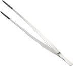 Reptile Stainless Steel Lizard Aquarium Straight Feeding Tweezers with Rubber Tip, Terrarium Feeding Tongs, 14.96" L, Black Silver Tone