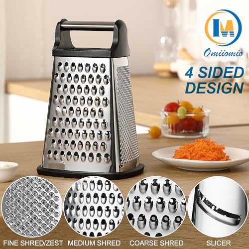 Professional Cheese Grater - Stainless Steel, XL Size, 4 Sides - Perfect Box Grater for Parmesan Cheese, Vegetables, Ginger - Dishwasher Safe - Black - view 6
