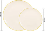 PULOTE 60 PCS Ivory Plastic Plates - Cream Plastic Disposable Include 30 Dinner and 30 Dessert Plates with Gold Rim - Ideal for Party & Wedding