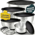 Stainless Steel Mixing Bowls with Lids Set of 5, 3 Graters, Black