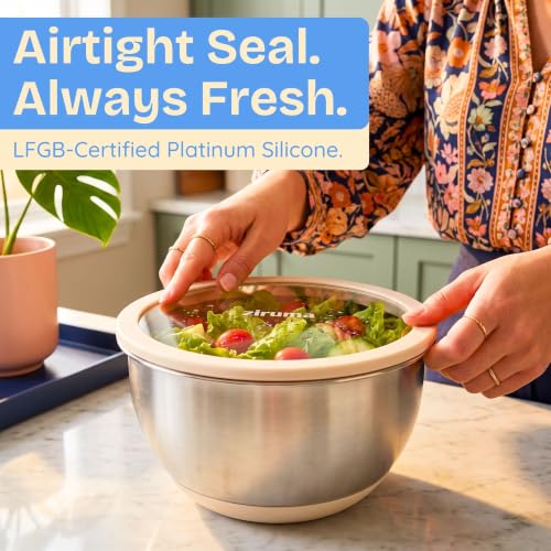Non-Toxic Stainless Steel Mixing Bowls, Glass Lids, Plastic Free, 5-Pcs - view 5
