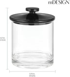mDesign Small Modern Apothecary Storage Organizer Canister Jars - Acrylic Containers for Bathroom, Organization Holder for Vanity, Counter, Makeup Table, Lumiere Collection, 2 Pack, Clear/Black