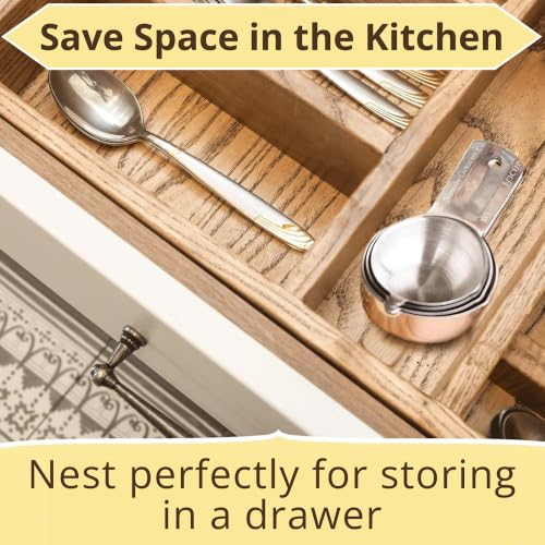 Measuring Cups & Spoons Set of 12, 18/08 Stainless Steel Kitchen Gadgets, Stackable Design with Long Handle Spoons, Fits in Spice Jars, Cooking & Baking Set for Dry & Liquid - view 4