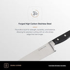 DURA LIVING Premium 4-Piece Steak Knife Set – Sharp Serrated Blades, Forged High Carbon Stainless Steel, Full Tang, Ergonomic Handle, Black – Perfect for Dining