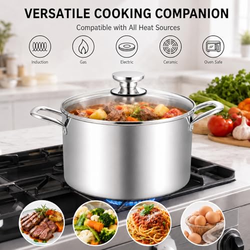 8 Quart Stock Pot, Tri-Ply Stainless Steel Pasta Pot with Lid - view 4