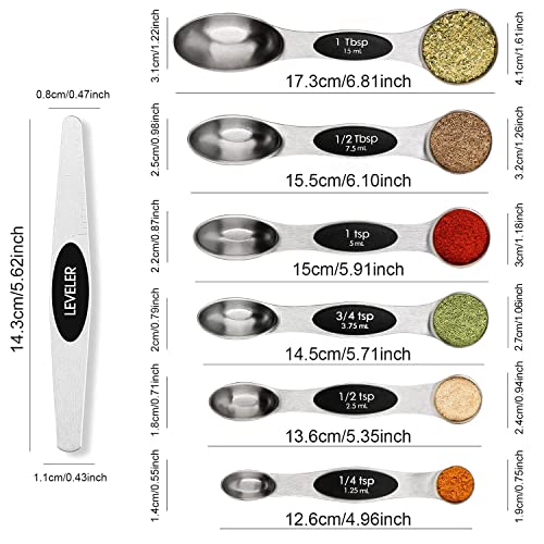 Magnetic Measuring Spoons Set Stainless Steel with Leveler, Stackable Metal Tablespoon Measure Spoon for Baking, Cups and Spoon Set Kitchen Gadgets Apartment Essentials Fits in Spice Jars - view 2