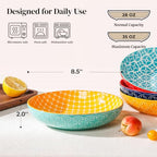 8.5" Vibrant Pasta, Salad & Soup Serving Bowls Set of 4, 35oz Embossed Large Porcelain Ceramic, Microwave & Dishwasher Safe, Bonita Design Perfect for Daily Dining, Family Gatherings, Party - view 2