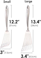 18/10 Stainless Steel Fish Spatula Set – 2 PCS All Metal Fish Spatula Turner, Shining Slotted Spatulas Set for Kitchen Use, Mirror Polished, Heavy-duty, Dishwasher Safe