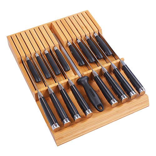In-drawer Knife Block Bamboo Kitchen Knives Drawer Organizer Large