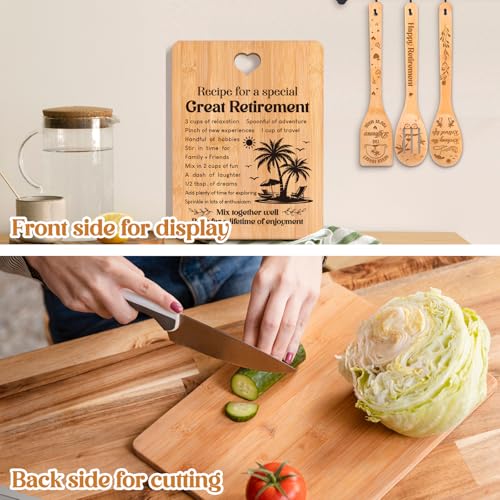 Retirement Gifts for Woman/Men 2026, Happy Retirement Bamboo Cutting Board Set for Colleagues, Coworker, Friend, Teacher, Boss, Parents, Family - Recipe for a Special Great Retirement. - view 3