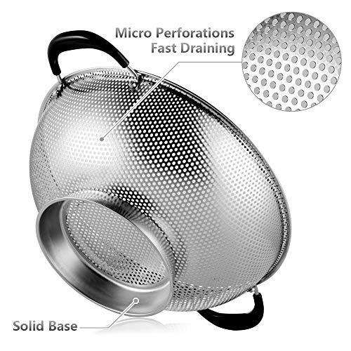 18/8 Stainless Steel Colander, Easy Grip Micro-Perforated 5-Quart Colander, Strainer with Riveted and Heat Resistant Handles, BPA Free. Great for Pasta, Noodles, Vegetables and Fruits - view 4