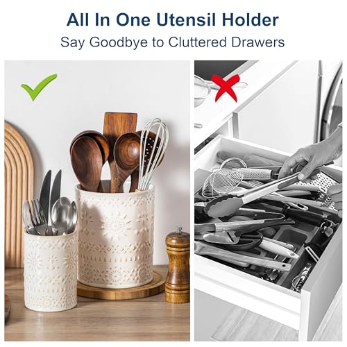 Ceramic Utensil Holder Set of 2, 7.2'' & 5.4'' Kitchen Crocks - view 3