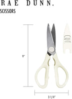 Rae Dunn Kitchen Scissors- Stainless Steel Kitchen Shears, Cooking Scissors for Cutting Meat, Chicken, Herbs and Produce with Blade Cover and Soft Grip Handles(White)