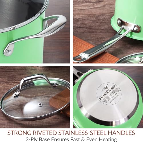 10-Piece Mint Green Nickel Free Stainless Steel Cookware Set - Nickel Free Stainless Steel Pots and Pans Set - Healthy Non-Toxic Induction Cookware Sets - view 5