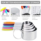 Measuring cups and magnetic measuring spoons set, stainless steel measuring cups, 6 double-sided stainless steel measuring spoons & 1 leveler (12) - view 4
