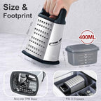 Cheese Grater, Handheld Box Grater with Container & Lid, 4-Sided Stainless Steel for Kitchen, Wavy Julienne, Slicer, Coarse Shred & Fine Zester, Non-Slip Base, Dishwasher Safe, 8 Inch - view 2