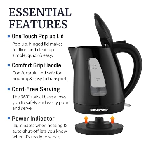 EKT8690X 1.7L Tea Kettle, 1500W BPA-Free Fast Boil, Black - view 3