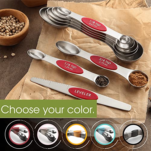 Stainless Steel Magnetic Measuring Spoons Set of 8, Red - view 6