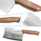 Kitory Meat Cleaver, Butcher Knife, Bone Cutter Dual Edges, Heavy Duty Kitchen Chopper Knife for Bone Meat Vegetable, Chinese Chefs Knife with Pearwood Handle, 2024 Gift for men and women.