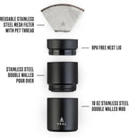 VSSL - Nest Pour Over Coffee Set | Coffee Maker for Camping | All-In-One Travel Pour Over | Transportable Dripper, 10oz Stainless Steel Travel Mug | Compact Storage & Adventure Ready | Black