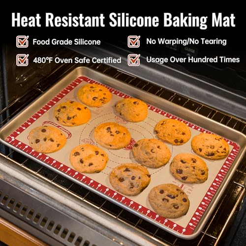 Silicone Baking Mat with 10 Recipes, Extra Thick Silicone Mats for Baking, Non Stick Pastry Mat for Rolling Dough, Silicone Macaron Baking Mat for Cookie,Bread,Pizza,Fondant Mat, Oven&Dishwasher Safe - view 6